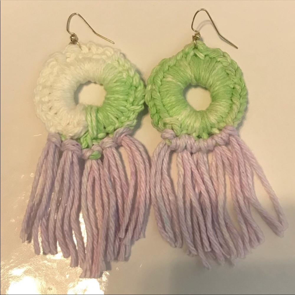 Crochet Boho Fringe Earrings (Handmade)